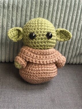 Handmade Crochet Star Wars Baby Yoda Grogu Plush - Green and Light Brown